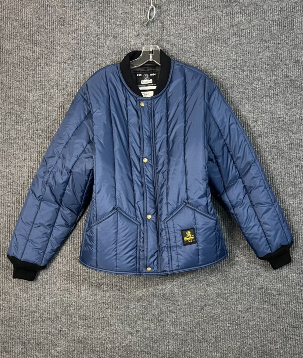 RefrigiWear Jacket Mens Large Blue Insulated Quilted Zip Up Snap Pockets